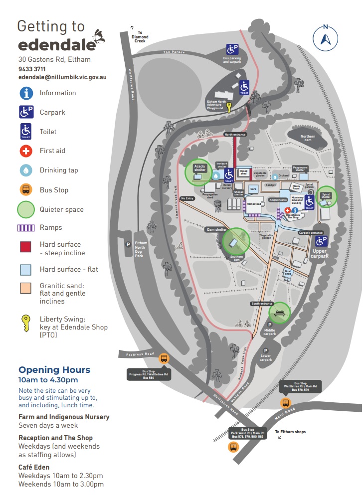 Map of Edendale Community Environment farm in greyscale to showcase the main locations and points to visit.